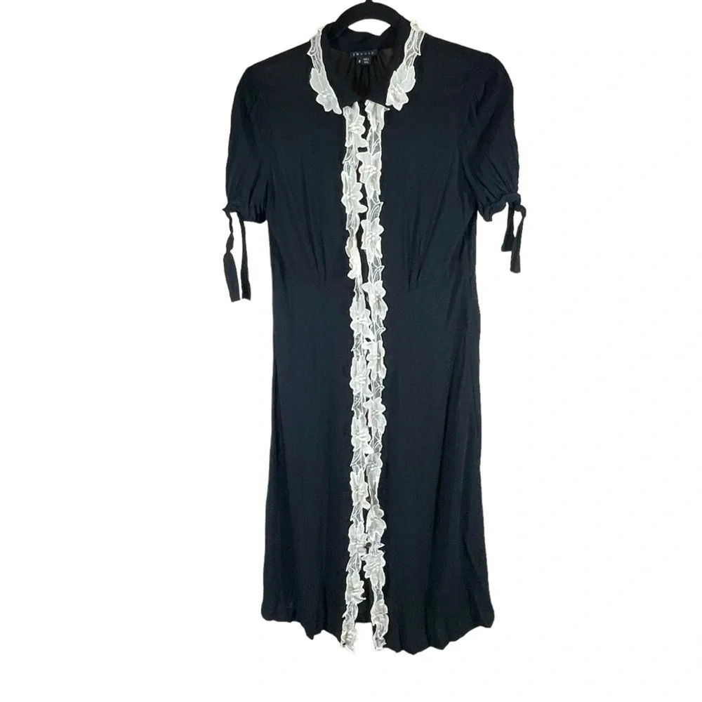 Theory lace trim whimsigoth dress Wednesday Addams semi sheer black womens 8
